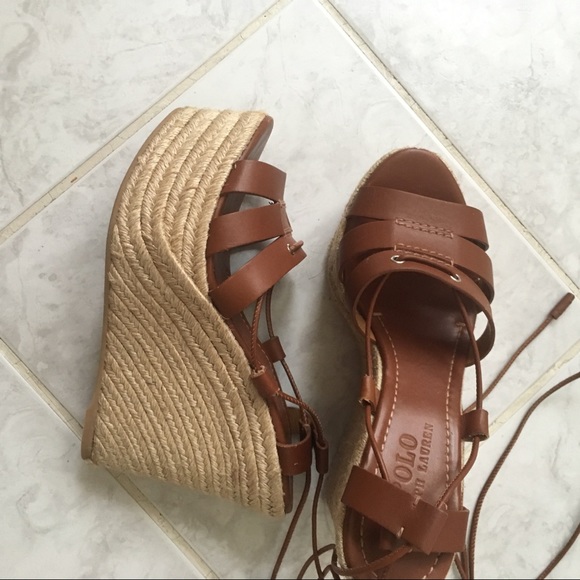 Polo Ralph Lauren Cognac Calfskin Estelle Wedges - Picture 5 of 11